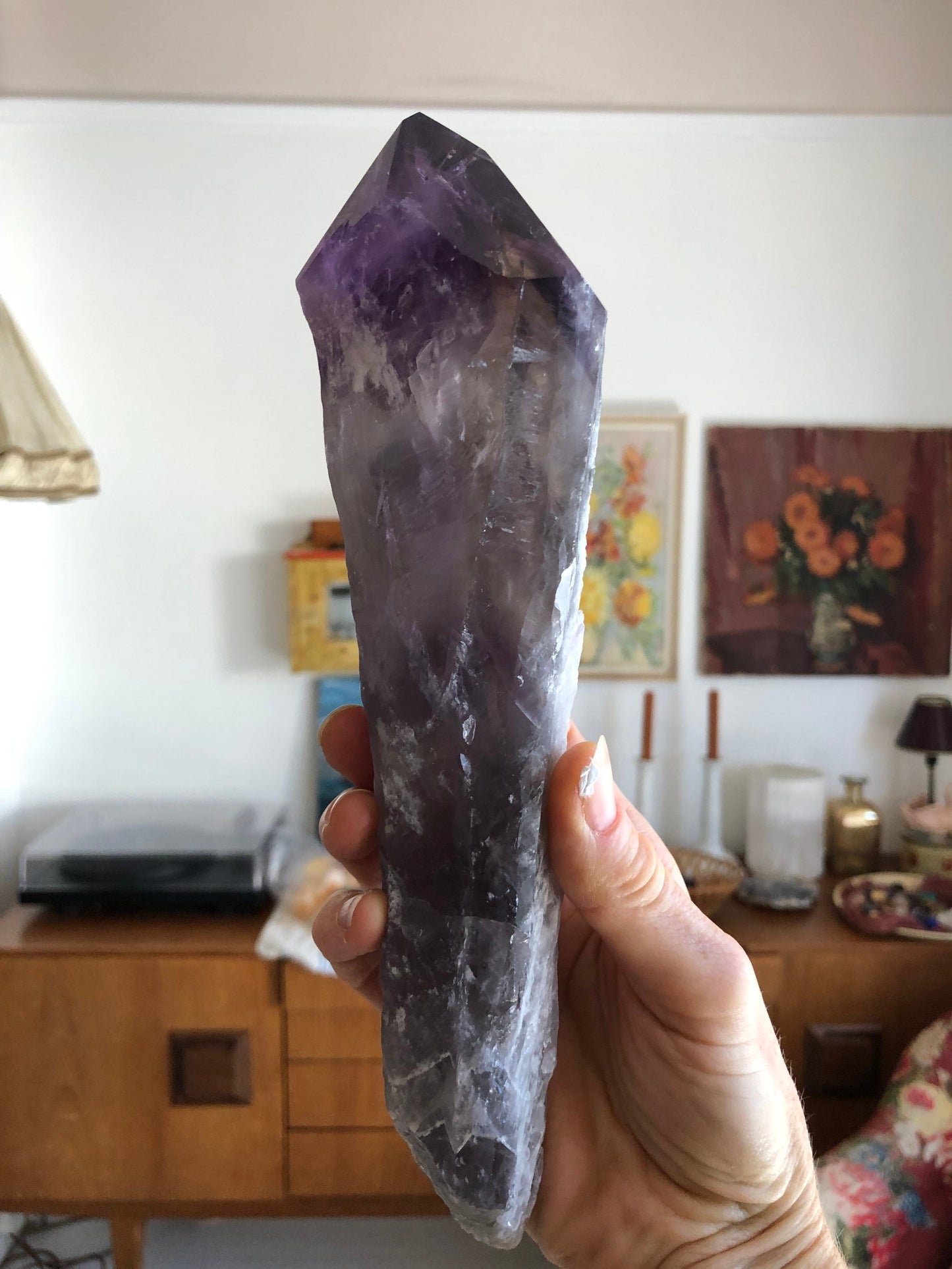 Large Amethyst dog tooth flame/point.