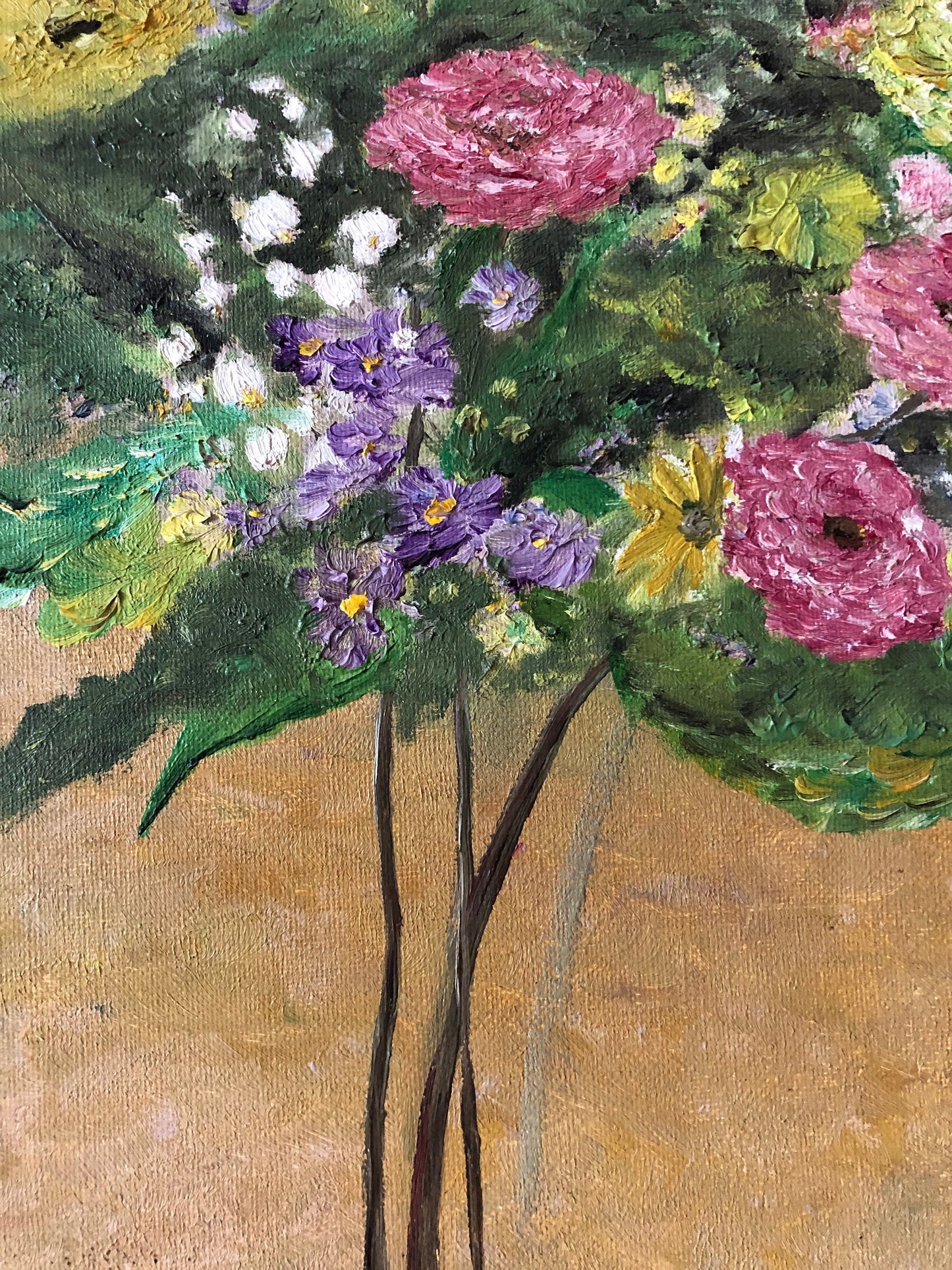 Vintage floral art canvas still life bouquet of flowers unframed.