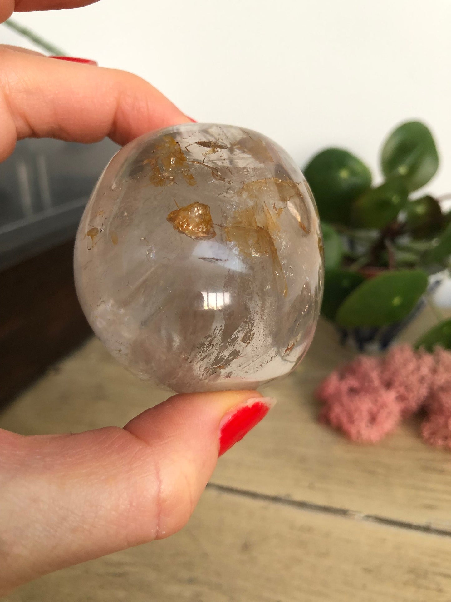 Smokey Quartz with yellow Haematite Large pebble