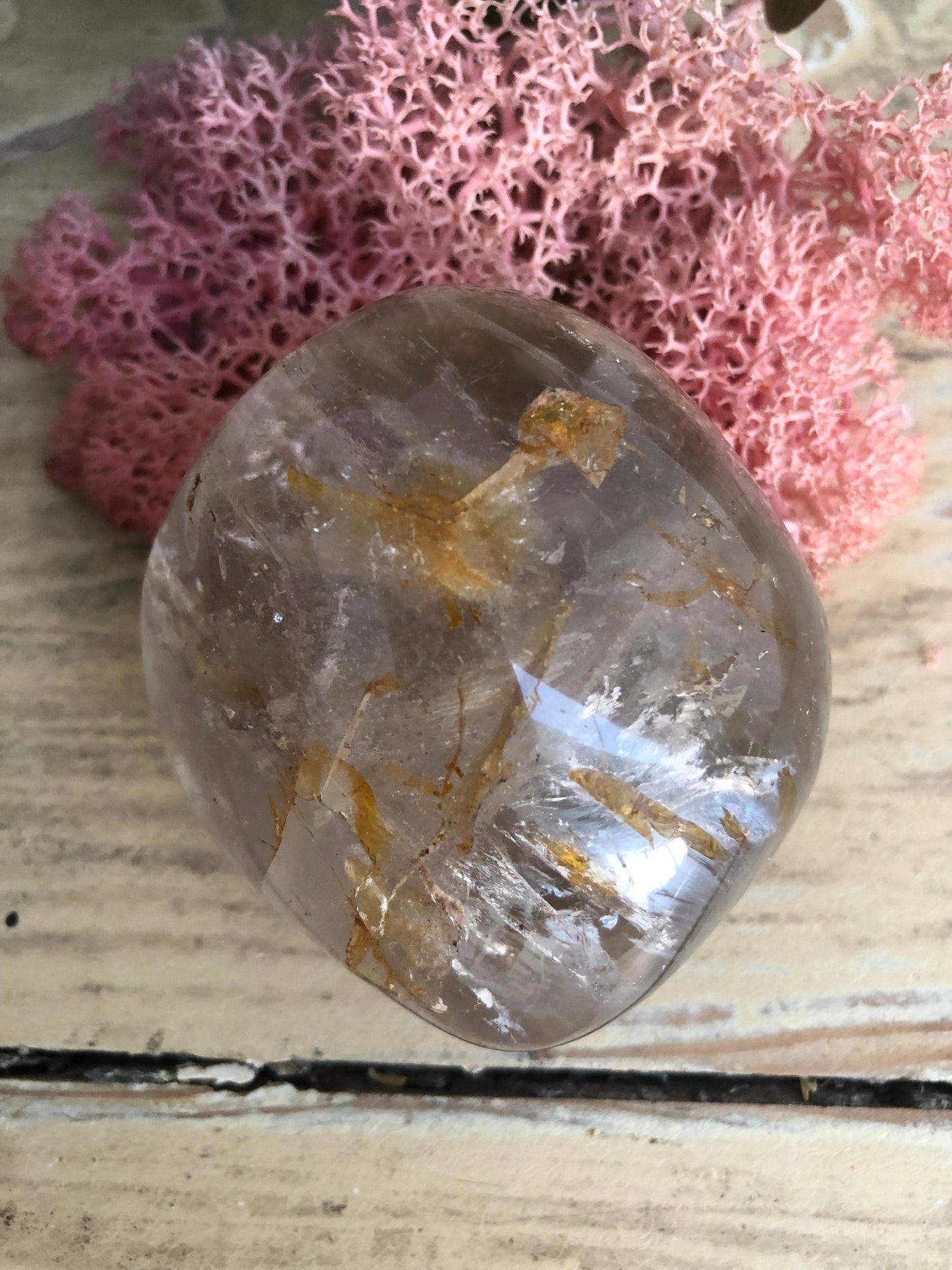 Smokey Quartz with yellow Haematite Large pebble
