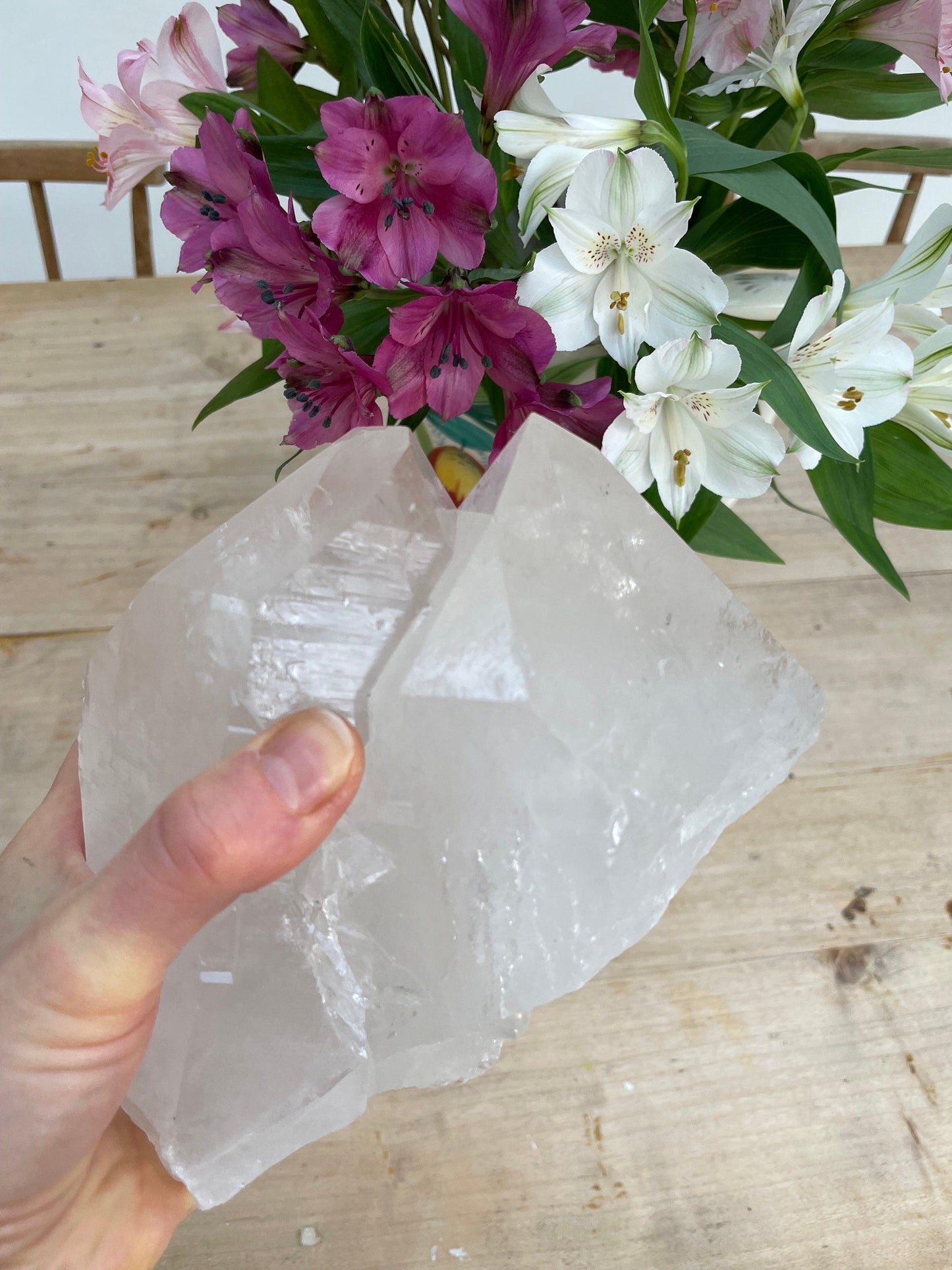 Quartz cluster pair of points - Natural and Unpolished points. Beautiful natural markings and large perfect points on both pieces.