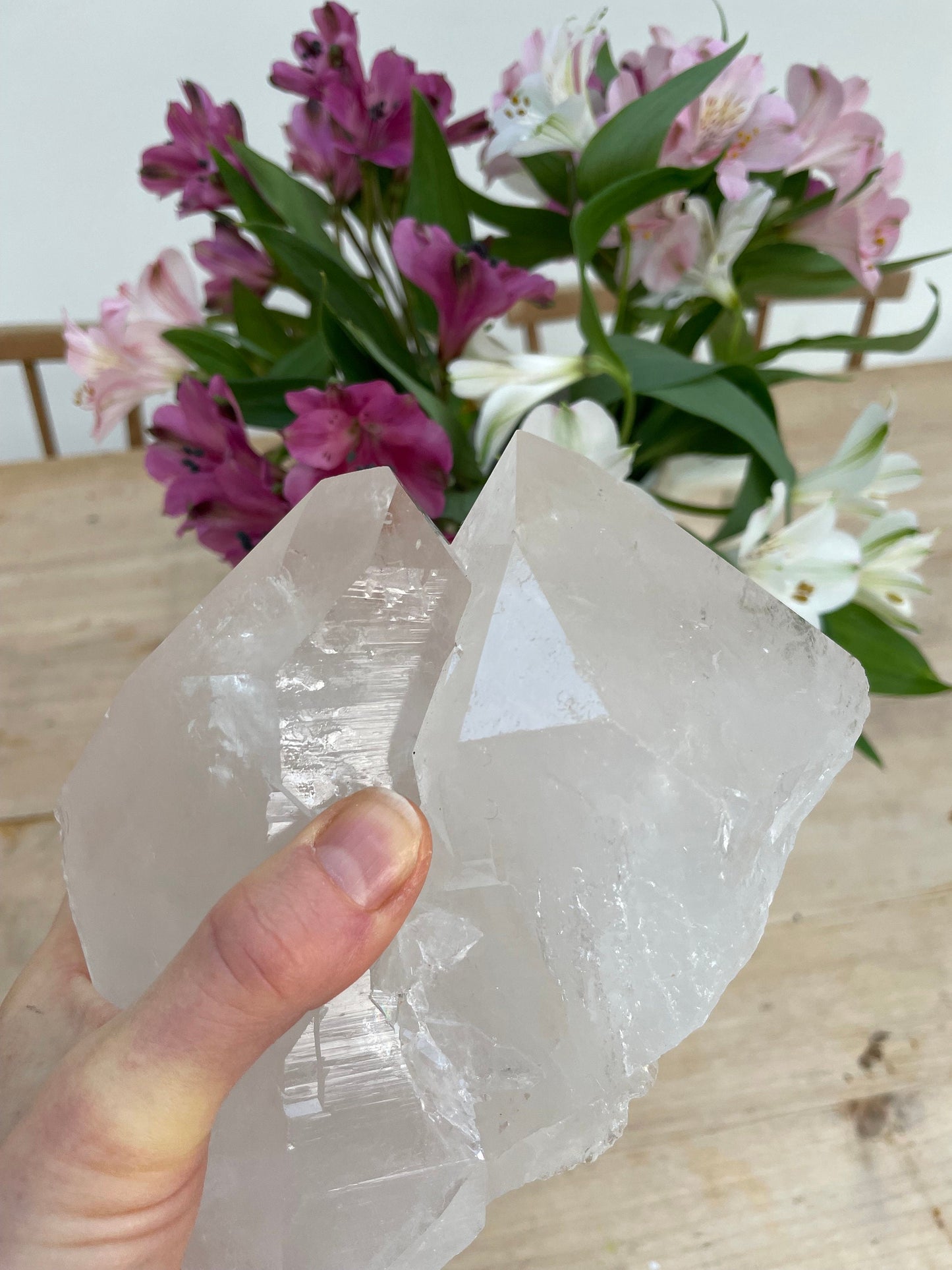 Quartz cluster pair of points - Natural and Unpolished points. Beautiful natural markings and large perfect points on both pieces.