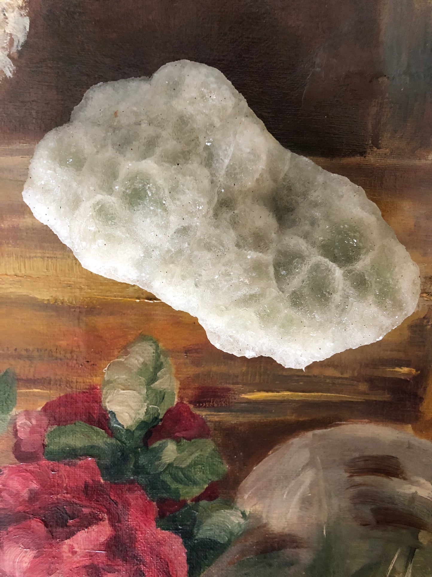 Green Fluorite cluster natural and cut pastel