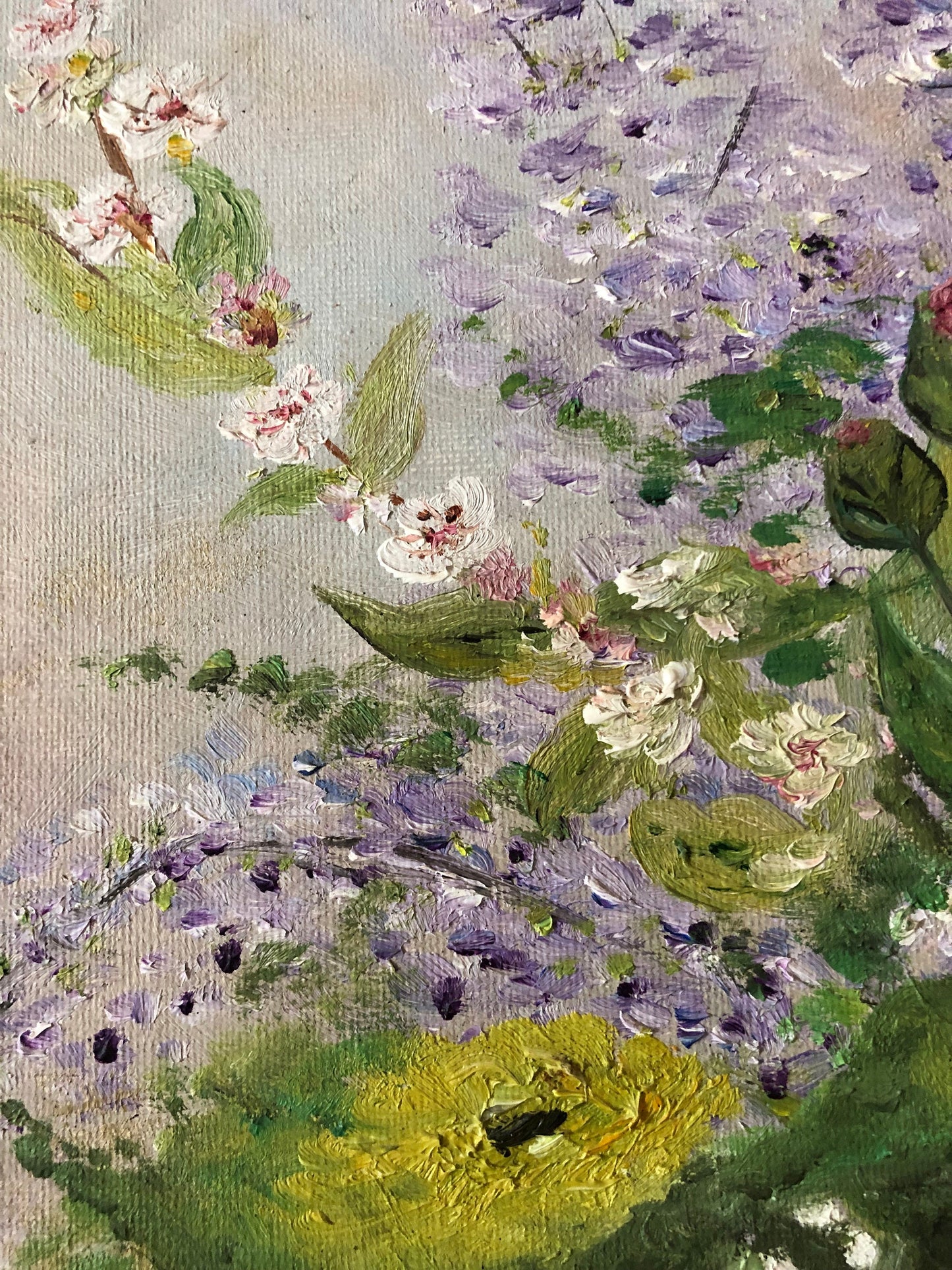Vintage floral art canvas still life bouquet of flowers unframed.