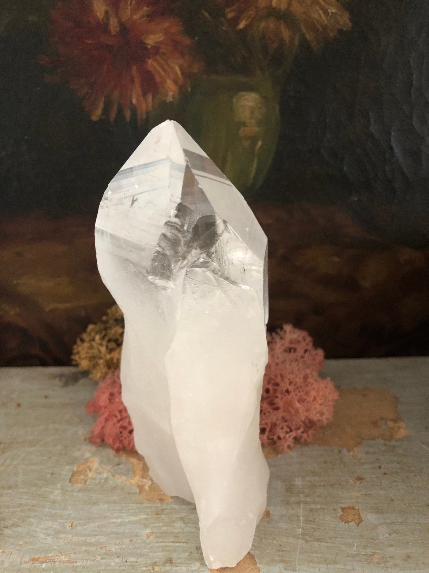 Brazilian quartz point with beautiful clarity and growth lines.