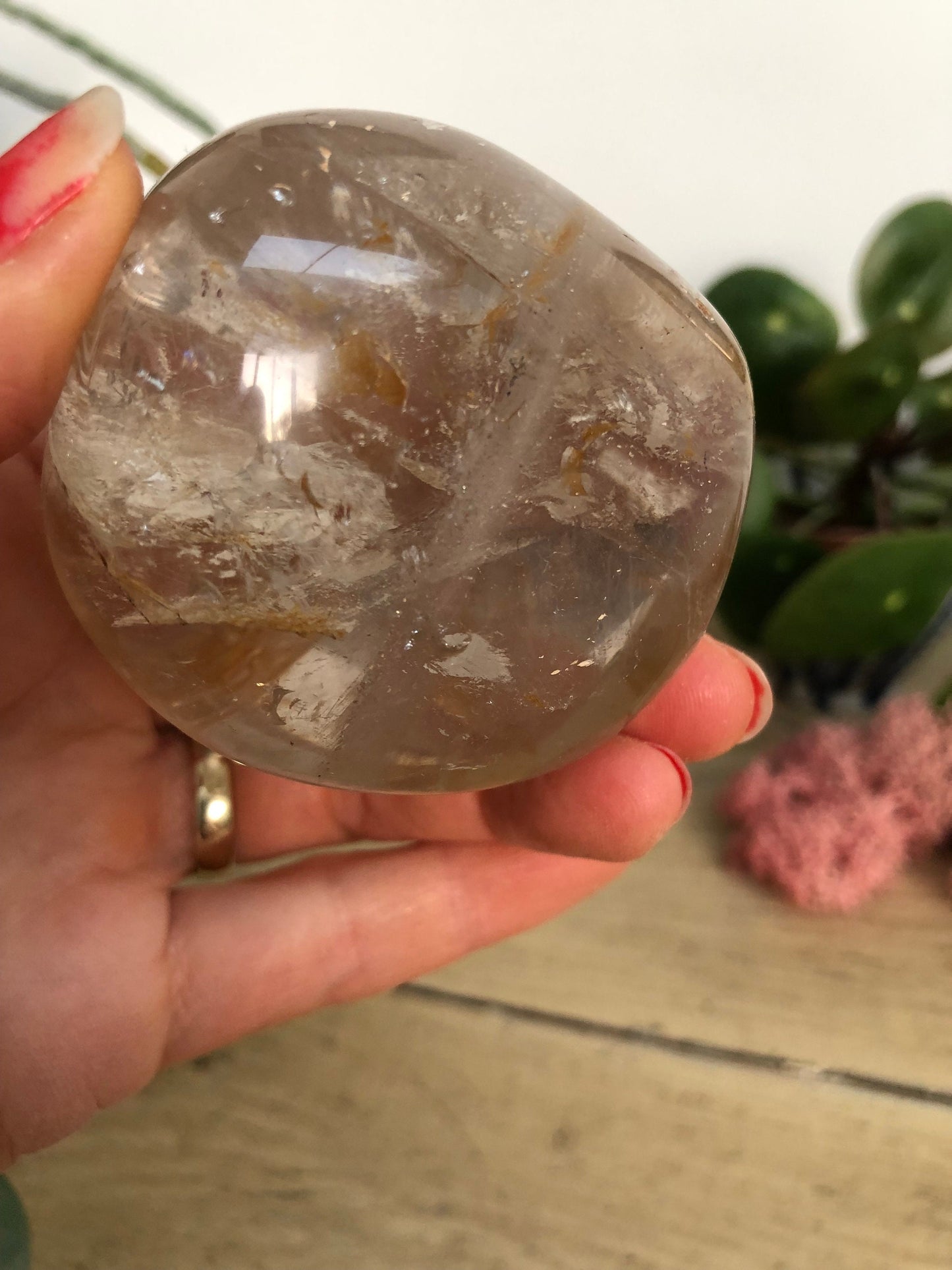 Smokey Quartz with yellow Haematite Large pebble